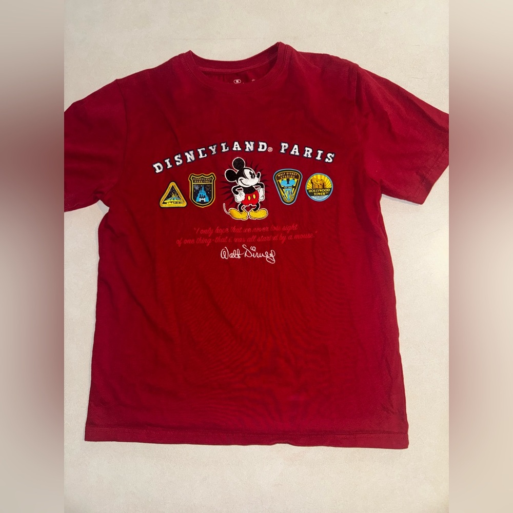 Disney Red Disneyland Paris Mickey Mouse Patch Tee
